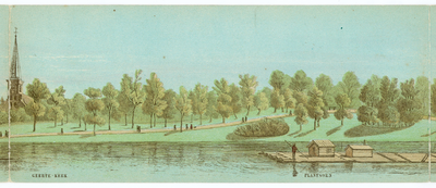 135016 Gezicht op het singelplantsoen te Utrecht met links de Geertekerk en in de stadsbuitengracht een ...